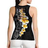 Black Tropical Plumeria With Galaxy Polynesian Art Hollow Tank Top - Polynesian Pride