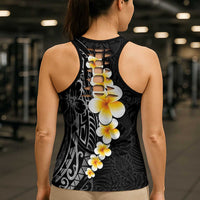 Black Tropical Plumeria With Galaxy Polynesian Art Hollow Tank Top - Polynesian Pride