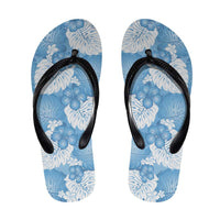 Blue Aloha Hawaii Flip Flops Monstera Hibiscus Plumeria Seamless Vibes - Polynesian Pride