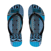 Blue Aotearoa Kowhaiwhai Pattern Flip Flops NZ Maori Quilt Style - Polynesian Pride