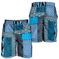 Blue Aotearoa Kowhaiwhai Pattern Shorts for Men NZ Maori Quilt Style - Polynesian Pride