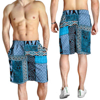Blue Aotearoa Kowhaiwhai Pattern Shorts for Men NZ Maori Quilt Style - Polynesian Pride