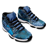Blue Aotearoa Kowhaiwhai Pattern Sneakers J11 NZ Maori Quilt Style - Polynesian Pride