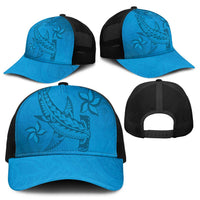 Blue Gradient Polynesia Baseball Net Cap Hawaiian Tribal Hammerhead Shark Tattoo - Polynesian Pride
