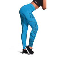 Blue Gradient Polynesia Leggings Hawaiian Tribal Hammerhead Shark Tattoo - Polynesian Pride