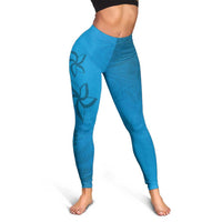 Blue Gradient Polynesia Leggings Hawaiian Tribal Hammerhead Shark Tattoo - Polynesian Pride