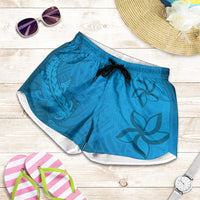 Blue Gradient Polynesia Shorts for Women Hawaiian Tribal Hammerhead Shark Tattoo - Polynesian Pride