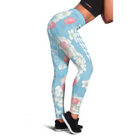 Blue Hawaii Anthurium Plumeria Lei Leggings