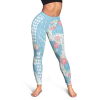 Blue Hawaii Anthurium Plumeria Lei Leggings