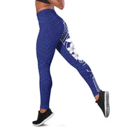 Blue Hawaii Leggings Hammerhead Shark Tattoo Curve Polynesian - Polynesian Pride