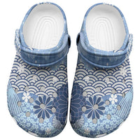 Blue Palaka Japanese Traditional Clogs Shoes Asanoha Seigaiha Sakura Motif - Polynesian Pride