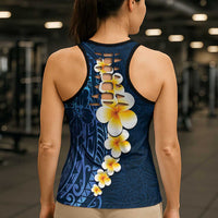 Blue Polynesia Hollow Tank Top Plumeria Tropical Leaves Galaxy Polynesian Art - Polynesian Pride