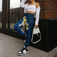 Blue Polynesia Jogger Pants Plumeria Tropical Leaves With Galaxy Polynesian Art - Polynesian Pride
