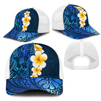 Blue Polynesia Mesh Trucker Cap Plumeria Tropical Leaves With Galaxy Polynesian Art - Polynesian Pride