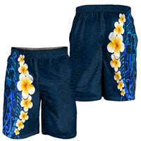 Blue Polynesia Shorts for Men Plumeria Tropical Leaves With Galaxy Polynesian Art - Polynesian Pride