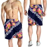 Blue Polynesia Shorts for Men Plumeria With Hibiscus Pattern Tropical Vibes - Polynesian Pride