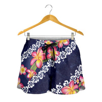 Blue Polynesia Shorts for Women Plumeria With Hibiscus Pattern Tropical Vibes - Polynesian Pride