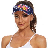 Blue Polynesia Sun Visor Cap Plumeria With Hibiscus Pattern Tropical Vibes LT14 - Polynesian Pride