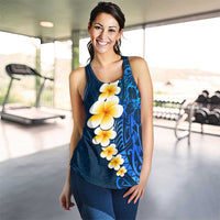 Blue Polynesia Women Racerback Tank Plumeria Tropical Leaves With Galaxy Polynesian Art - Polynesian Pride