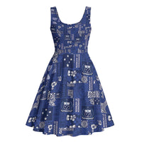 Blue Samoa Manuia Le Kerisimasi Midi Dress Pacific Patchwork Xmas Vibes - Polynesian Pride