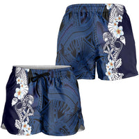 Blue Samoa Tattoo Shorts for Women Plumeria Samoan Ocean Tatau Pattern - Polynesian Pride