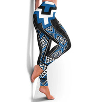 Blue Taniko Aotearoa Leggings Niho Taniwha Mix Poutama LT14 - Polynesian Pride