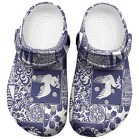 Blue Tonga Kilisimasi Fiefia Clogs Shoes Pacific Patchwork Xmas Vibes - Polynesian Pride