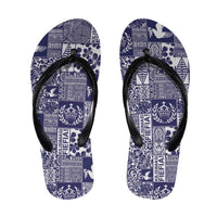 Blue Tonga Kilisimasi Fiefia Flip Flops Pacific Patchwork Xmas Vibes - Polynesian Pride