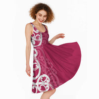 Breast Cancer Awareness Maori Midi Dress Koru Kowhaiwhai - Polynesian Pride