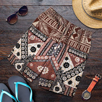 Brown Bula Fiji Shorts for Men Unique Masi Tapa Pattern - Polynesian Pride