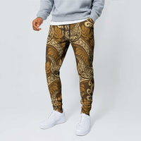 Brown Gold Monstera Jogger Pants Polynesian Tribal Pattern LT01 - Polynesian Pride