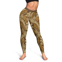Brown Gold Monstera Leggings Polynesian Tribal Pattern LT01 - Polynesian Pride