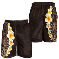 Brown Polynesia Shorts for Men Plumeria Tropical Leaves With Galaxy Polynesian Art - Polynesian Pride