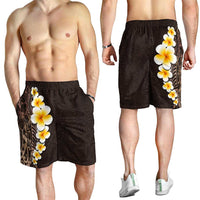 Brown Polynesia Shorts for Men Plumeria Tropical Leaves With Galaxy Polynesian Art - Polynesian Pride