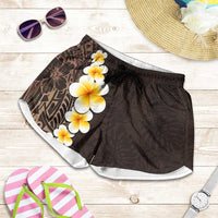 Brown Polynesia Shorts for Women Plumeria Tropical Leaves With Galaxy Polynesian Art - Polynesian Pride
