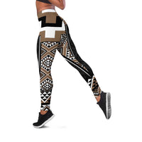 Brown Taniko Aotearoa Leggings Niho Taniwha Mix Poutama LT14 Brown - Polynesian Pride