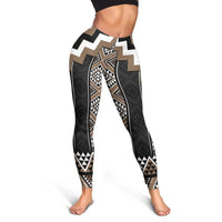 Brown Taniko Aotearoa Leggings Niho Taniwha Mix Poutama LT14 - Polynesian Pride