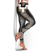 Brown Taniko Aotearoa Leggings Niho Taniwha Mix Poutama LT14 - Polynesian Pride