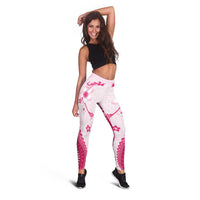 Bula Fiji Leggings Pink Plumeria Masi Tapa Pattern LT05 - Polynesian Pride