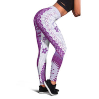 Bula Fiji Leggings Violet Plumeria Masi Tapa Pattern LT05 - Polynesian Pride