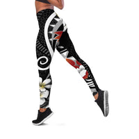 Bula Fiji Tagimaucia Mix Plumeria Masi Tapa Leggings Black LT7 Black - Polynesian Pride