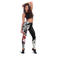 Bula Fiji Tagimaucia Mix Plumeria Masi Tapa Leggings Black LT7 - Polynesian Pride