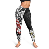 Bula Fiji Tagimaucia Mix Plumeria Masi Tapa Leggings Black LT7 - Polynesian Pride