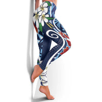 Bula Fiji Tagimaucia Mix Plumeria Masi Tapa Leggings Blue LT7 - Polynesian Pride