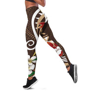 Bula Fiji Tagimaucia Mix Plumeria Masi Tapa Leggings Brown LT7 Brown - Polynesian Pride