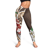 Bula Fiji Tagimaucia Mix Plumeria Masi Tapa Leggings Brown LT7 - Polynesian Pride