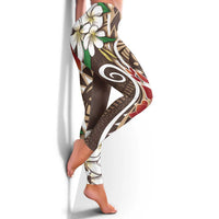 Bula Fiji Tagimaucia Mix Plumeria Masi Tapa Leggings Brown LT7 - Polynesian Pride