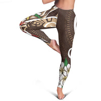 Bula Fiji Tagimaucia Mix Plumeria Masi Tapa Leggings Brown LT7 - Polynesian Pride