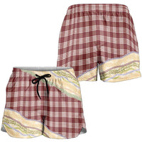 Burgundy Palaka Hawaii Leis Elegant Vibes Shorts for Women LT14 - Polynesian Pride