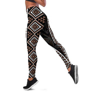 Classic Tukutuku Pattern Aotearoa Leggings Niho Taniwha and Puhoro Motifs LT7 Brown - Polynesian Pride